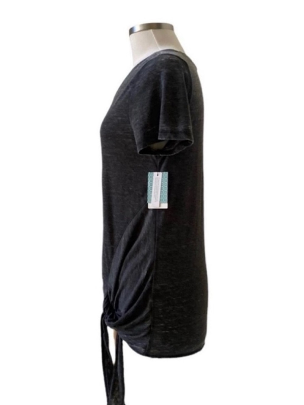 Susina Black Crewneck Short Sleeve Tie Hem T-Shirt Size Medium - Picture 4 of 6